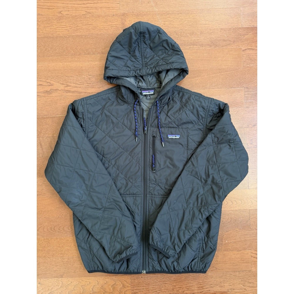 PATAGONIA Men's Diamond Quilted Bomber Hoody Jacket Black Size M